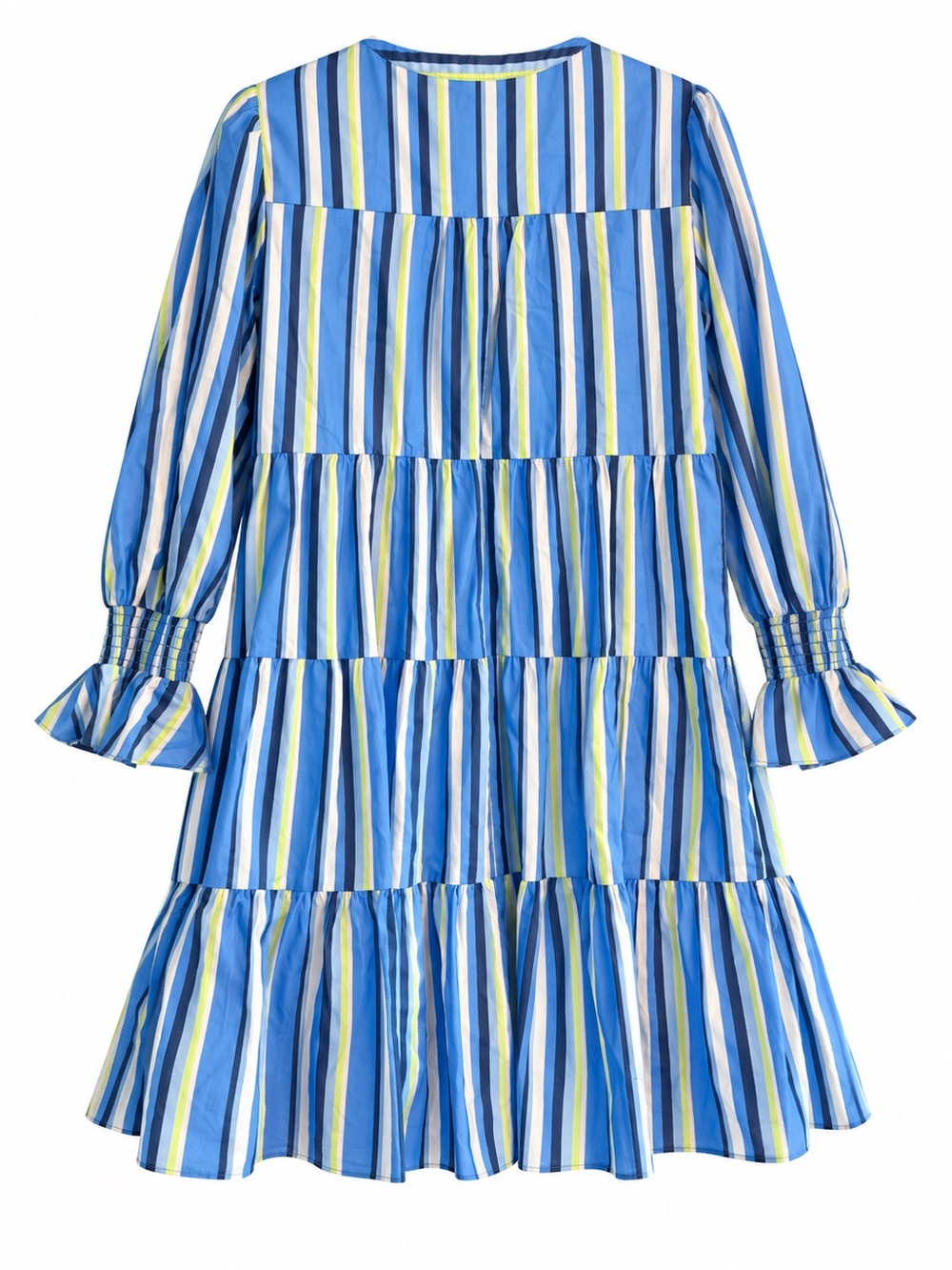 Eliza J Tiered Three Quarter Sleeve Dress Womens 8 Blue Excellent Striped V-Neck - Picture 3 of 9